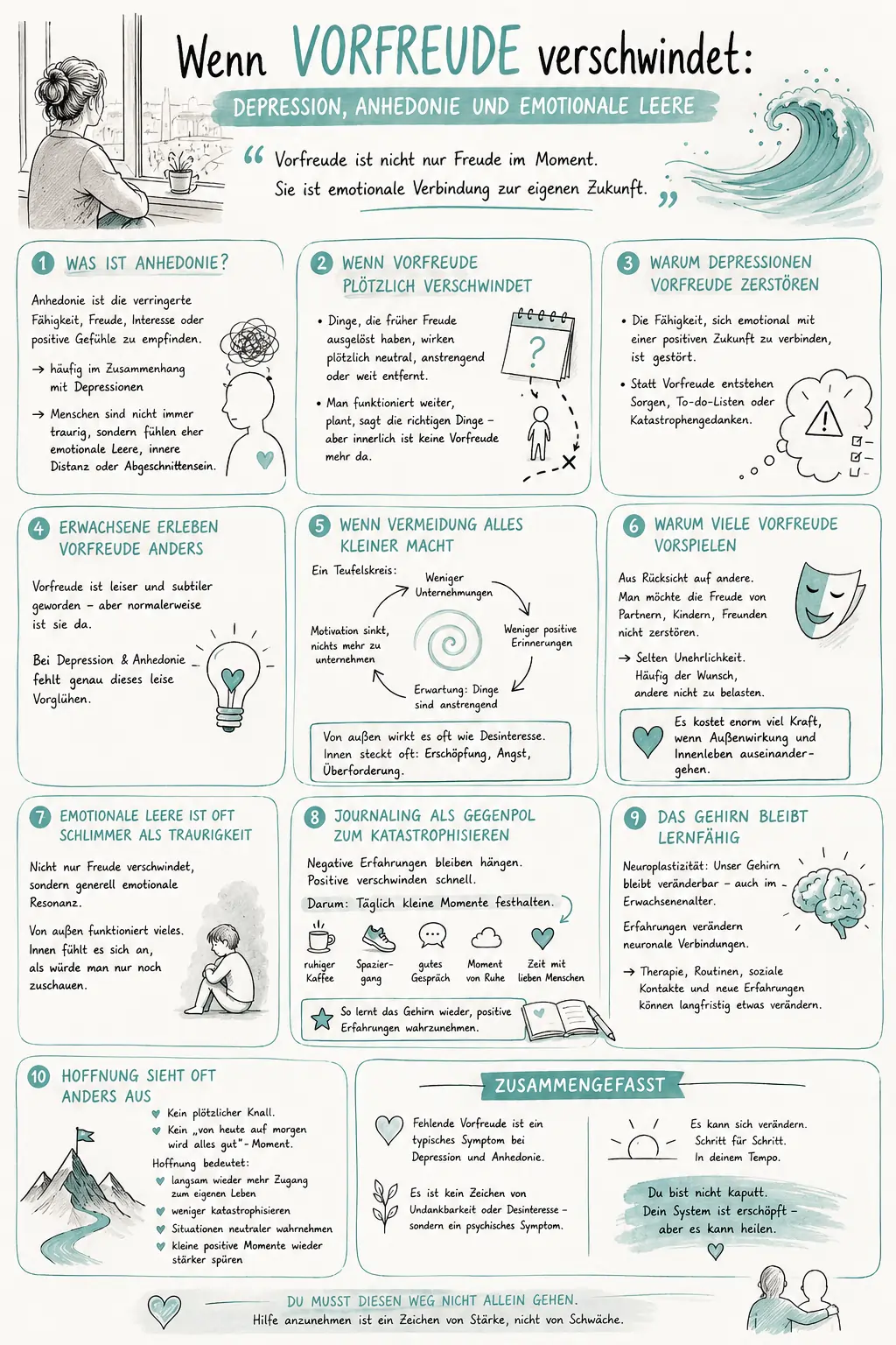 Sketchnote zu Depression, Anhedonie und fehlender Vorfreude